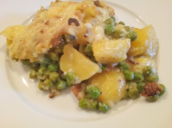 Erbsen Parmentier mit Gorgonzola und Estragon